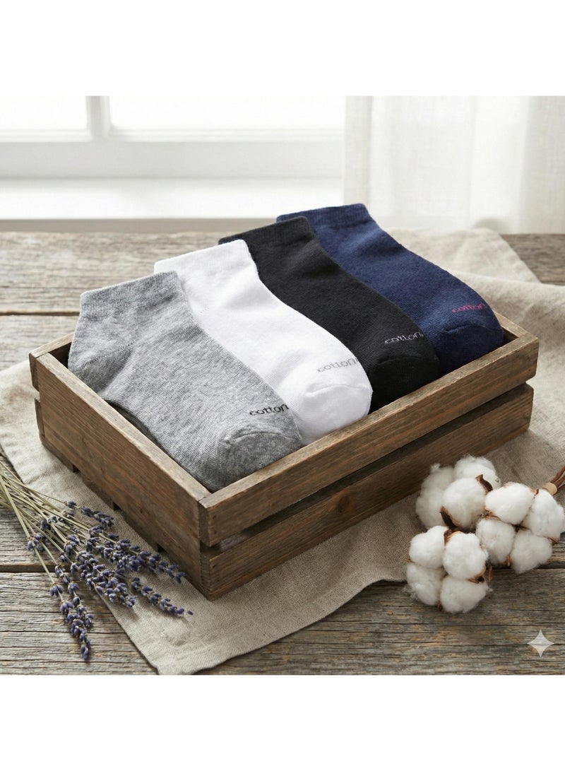 Cottonil Cotton Ankle Socks, 4 Pack, Grey White Black Navy, Casual Everyday Wear - Image 2